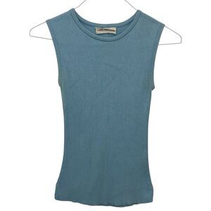 Mara Hoffman Knit Ribbed High Neck Sleeveless Sweater Tank Size Small Light Blue